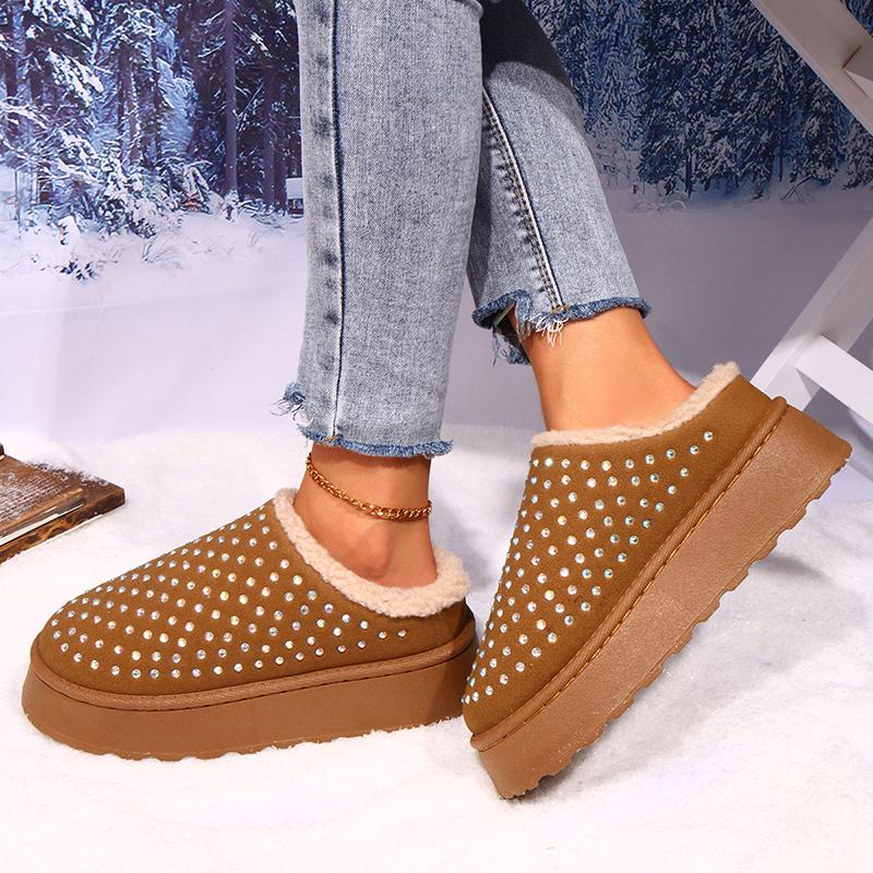 Платформенные плюшевые тапочки Женские 2025 Теплые Нескользящие Зимние Хлопковые Туфли Женские Толстая Подошва Пушистые Снежные Сапоги Женские