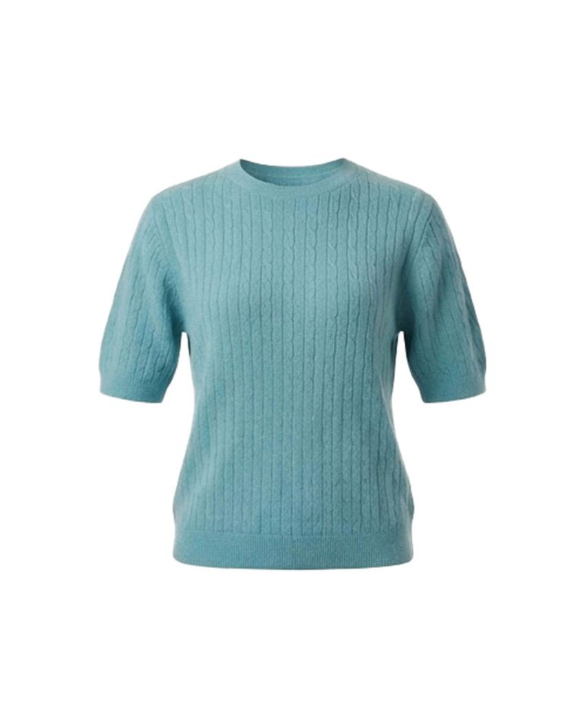 Baseukala Вязаный топ с коротким рукавом, круглый вырез (5Colors)