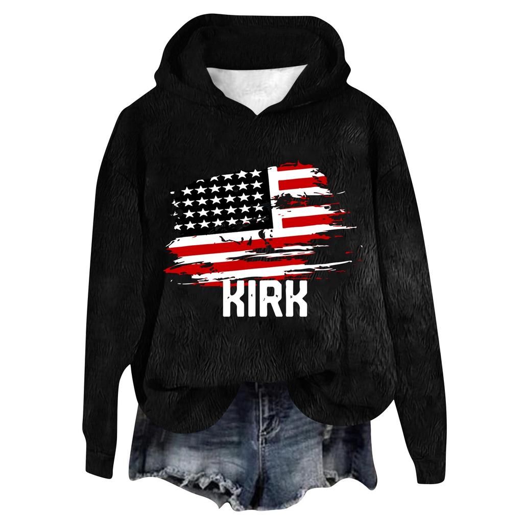 Women's Hooded Long Sleeve Printed Flannel Top Hooded Sweatshirt