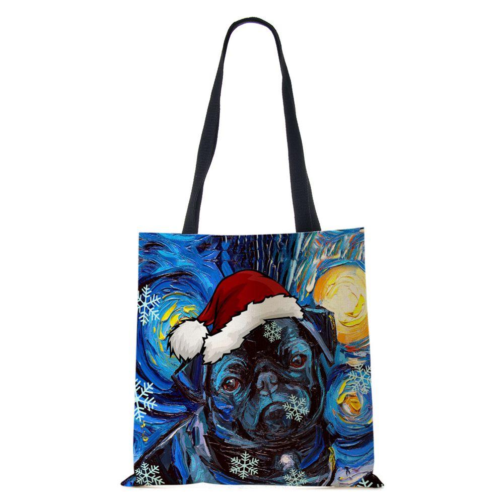 Рождественская холщовая сумка-шоппер для собак и кошек с принтом Харадзюку для женщин, многоразовая сумка через плечо, повседневная, большой вместимости, складная сумка-тоут CLE