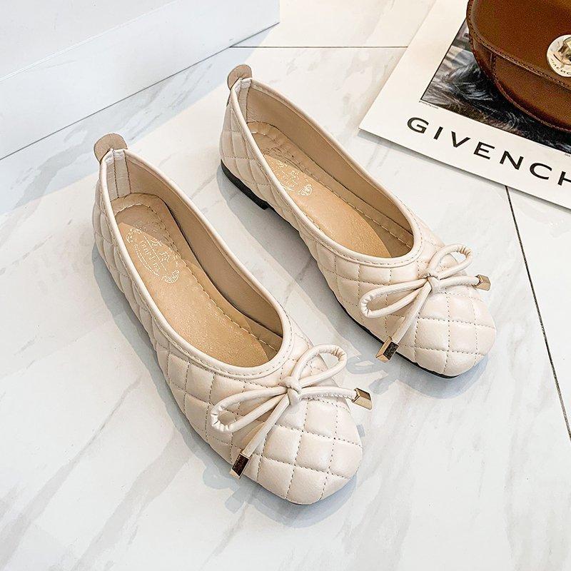 Модные женские повседневные туфли-лодочки из эластичной ткани, балетки на плоской подошве с бабочкой и квадратным носком, дышащие, мокасины без застежек, неглубокие 2024