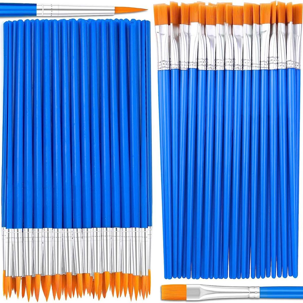 Painting Brushes Set 100Pcs Round Flat Hair Nylon Plastic Handle Paint Brushes For Oil Acrylic Watercolor Art School Stationery