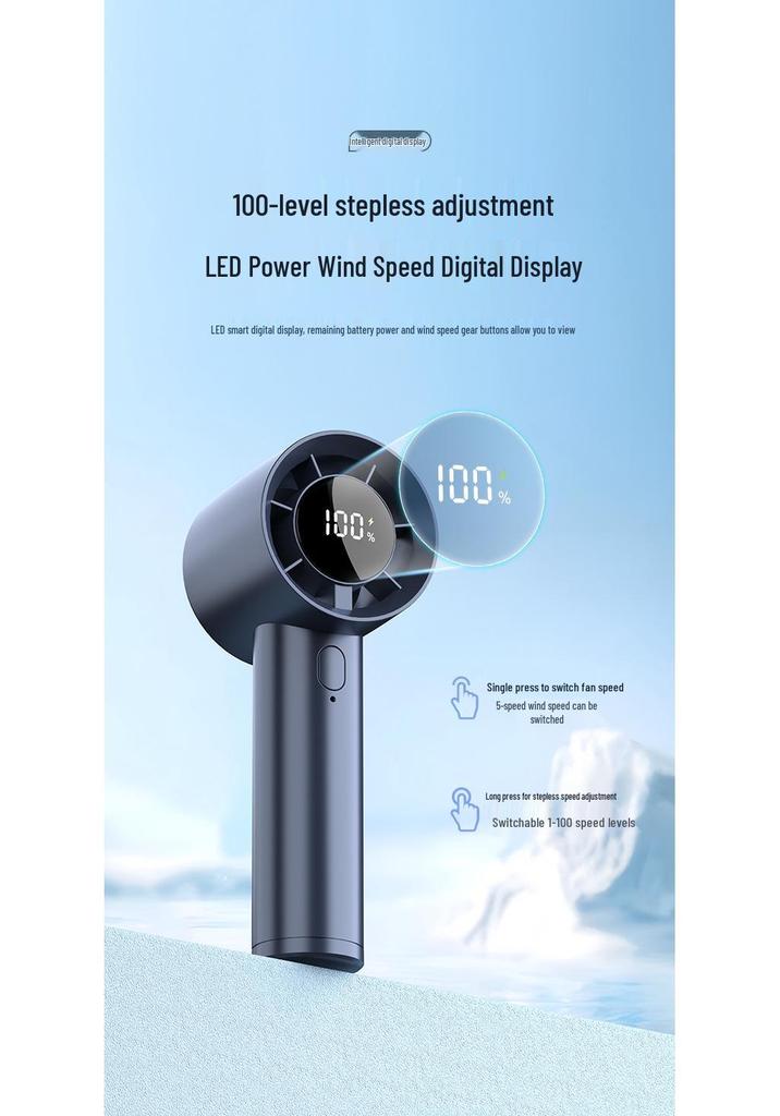 Handheld Mini Fan with 100 Gears, Digital Display, USB Charging & Phone Holder