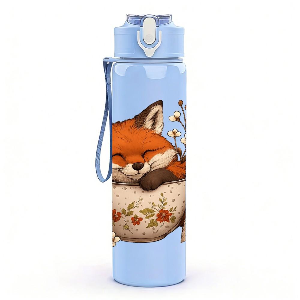 1PC Fox Teacup Autumn Print 750ml Color Plastic Sports Water Bottle Leakproof Flip Straw Lid Suitable for Sports Office Home Use