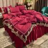 Lace Edge Bed Skirt Bed Cover Matte Four Piece Set, 1.5m 1.8m European Style Thickened Version