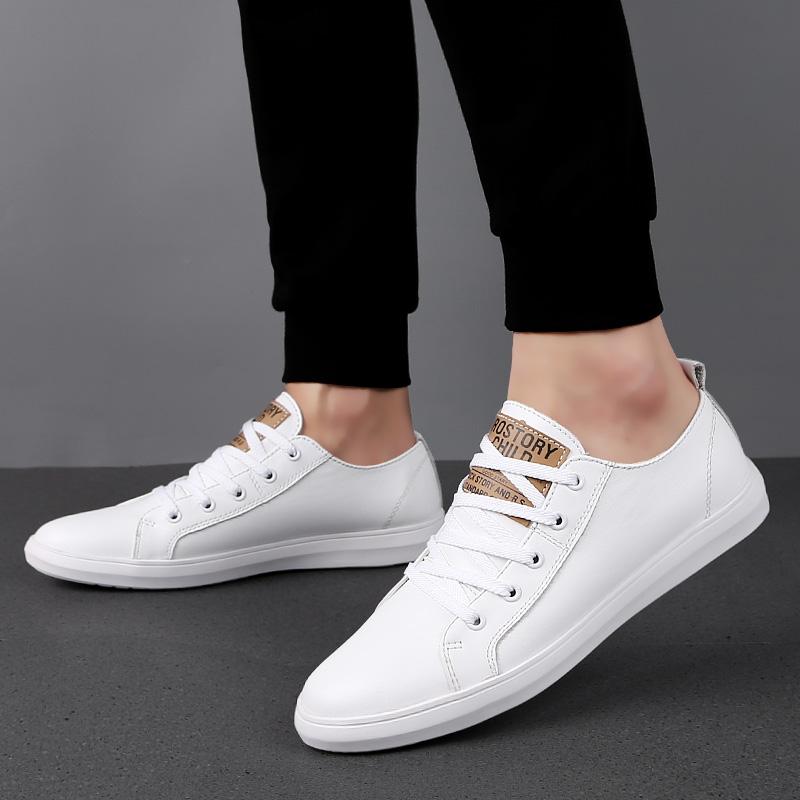 Popular Small White Shoes Fashion Men's Shoes Full Leather Low Top Board Shoes Tread Flat Casual Shoes