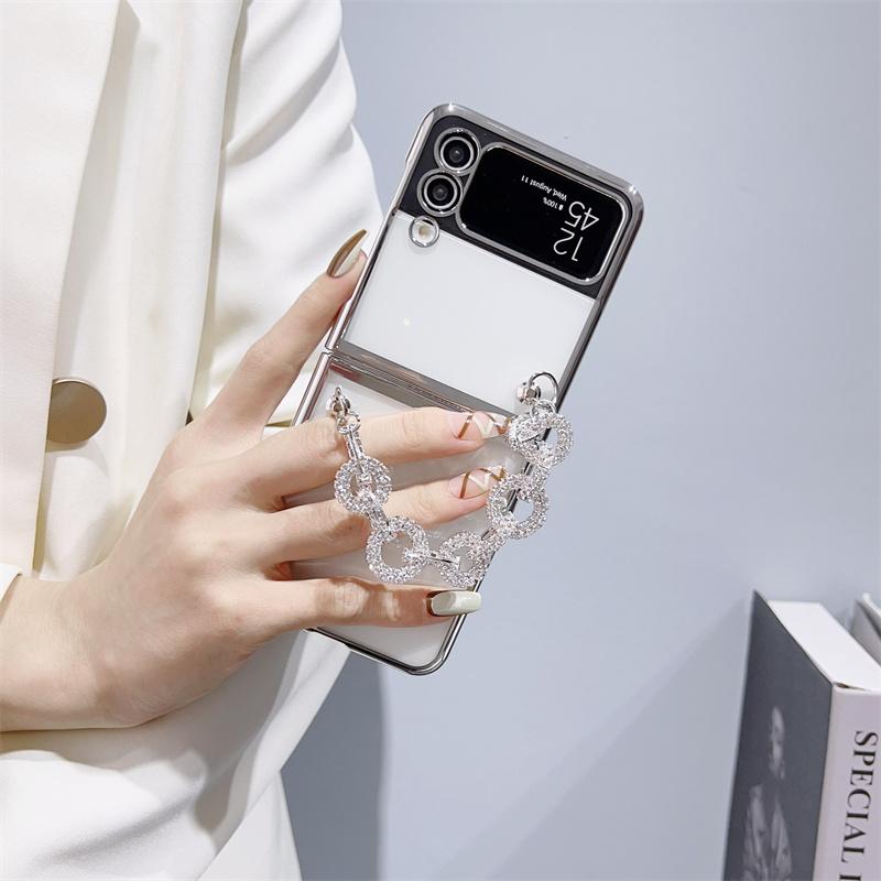 Модный чехол для телефона с цепочкой и стразами для Samsung Galaxy Z Flip 5 4 3, милый силиконовый чехол с прозрачным покрытием для Z Flip3 Flip4 5G