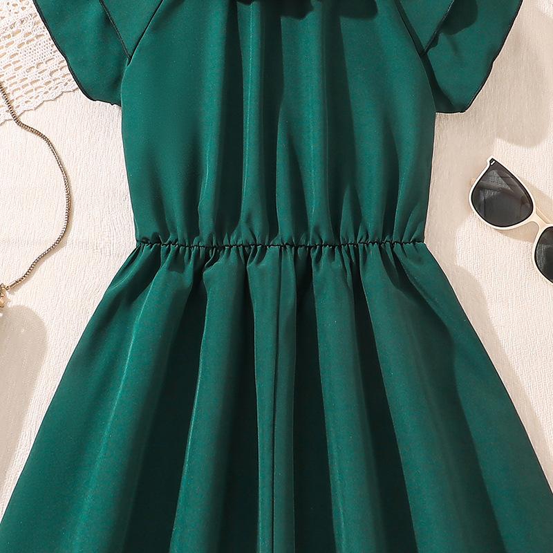 7-12Y Girls' Children's Suit Children's Dress Summer Skirt New Solid Colour Splicing Sleeve Princess Skirt