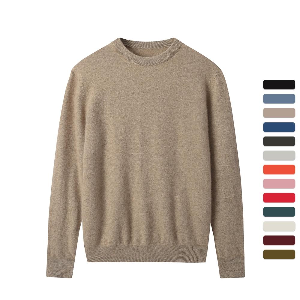 Men Cashmere Sweater Crewneck Solid Color Knited
