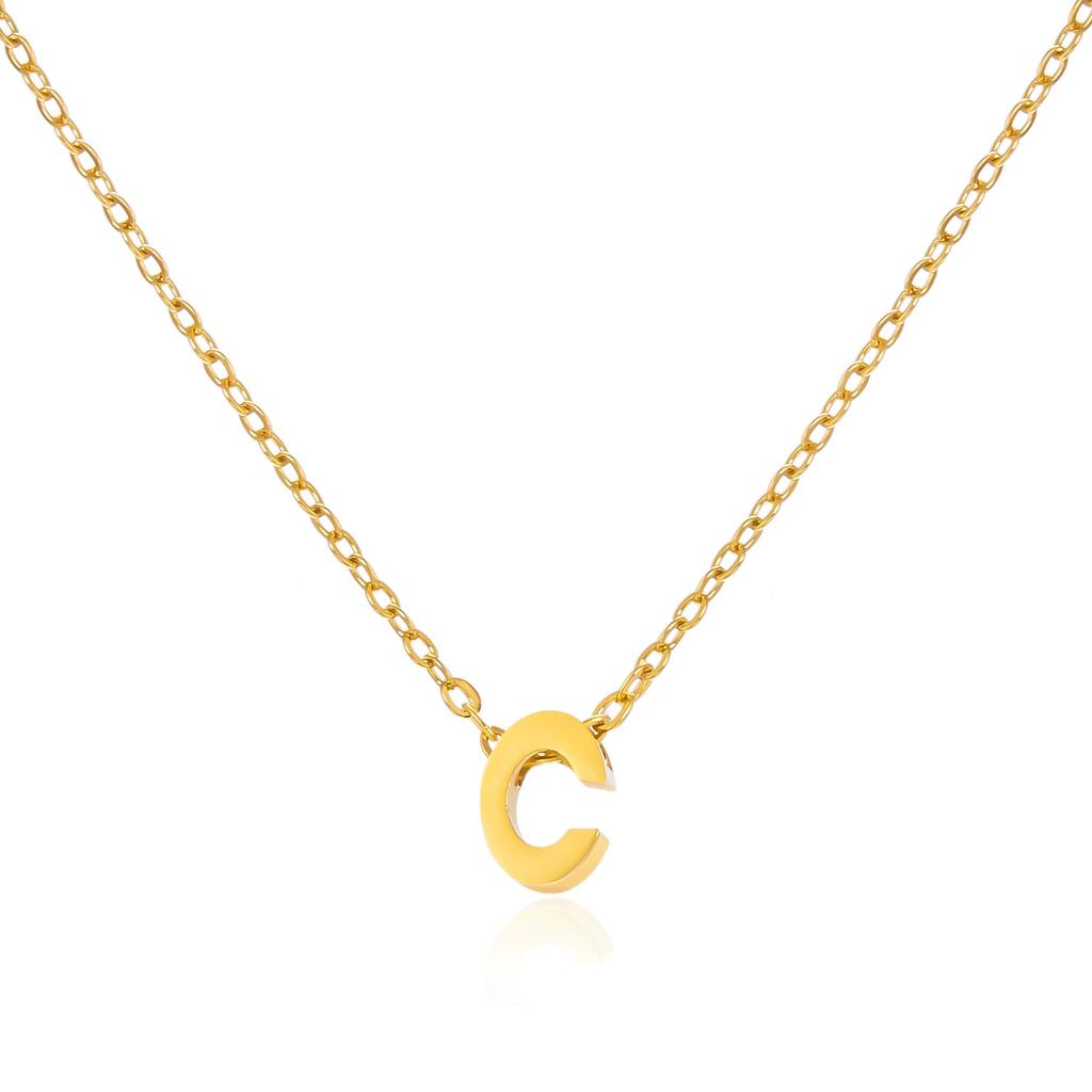 Stainless Steel Initial Necklace Gold Color Cut Letters Single Name Choker Necklace for Women Pendant Jewelry Gift