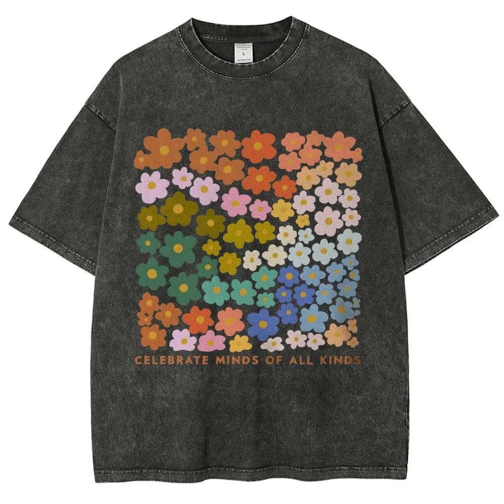 Цветная футболка с цветочным узором Ретро винтажная одежда с эффектом варки в воде для мужчин и женщин Короткий рукав