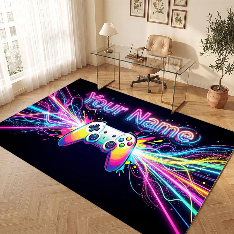 Game Controller Theme Crystal Velvet Floor Rug Personalized Custom Name Text Warm Carpet Home Decoration