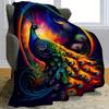 Dark Style Flannel Blanket Colorful Peacock Printed for Kids Bedroom Decoration Warm Soft Comfertable Blanket for Sofa Chair