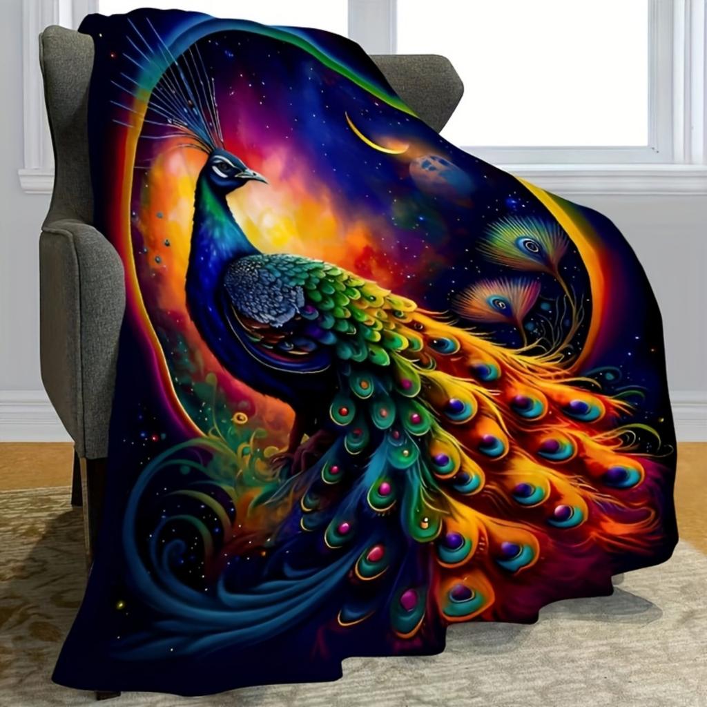Dark Style Flannel Blanket Colorful Peacock Printed for Kids Bedroom Decoration Warm Soft Comfertable Blanket for Sofa Chair