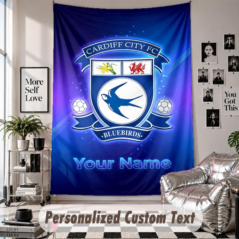 Wall Hanging Tapestry With Custom Name & Text, Cardiff City Decorative Tapestry For Bedroom