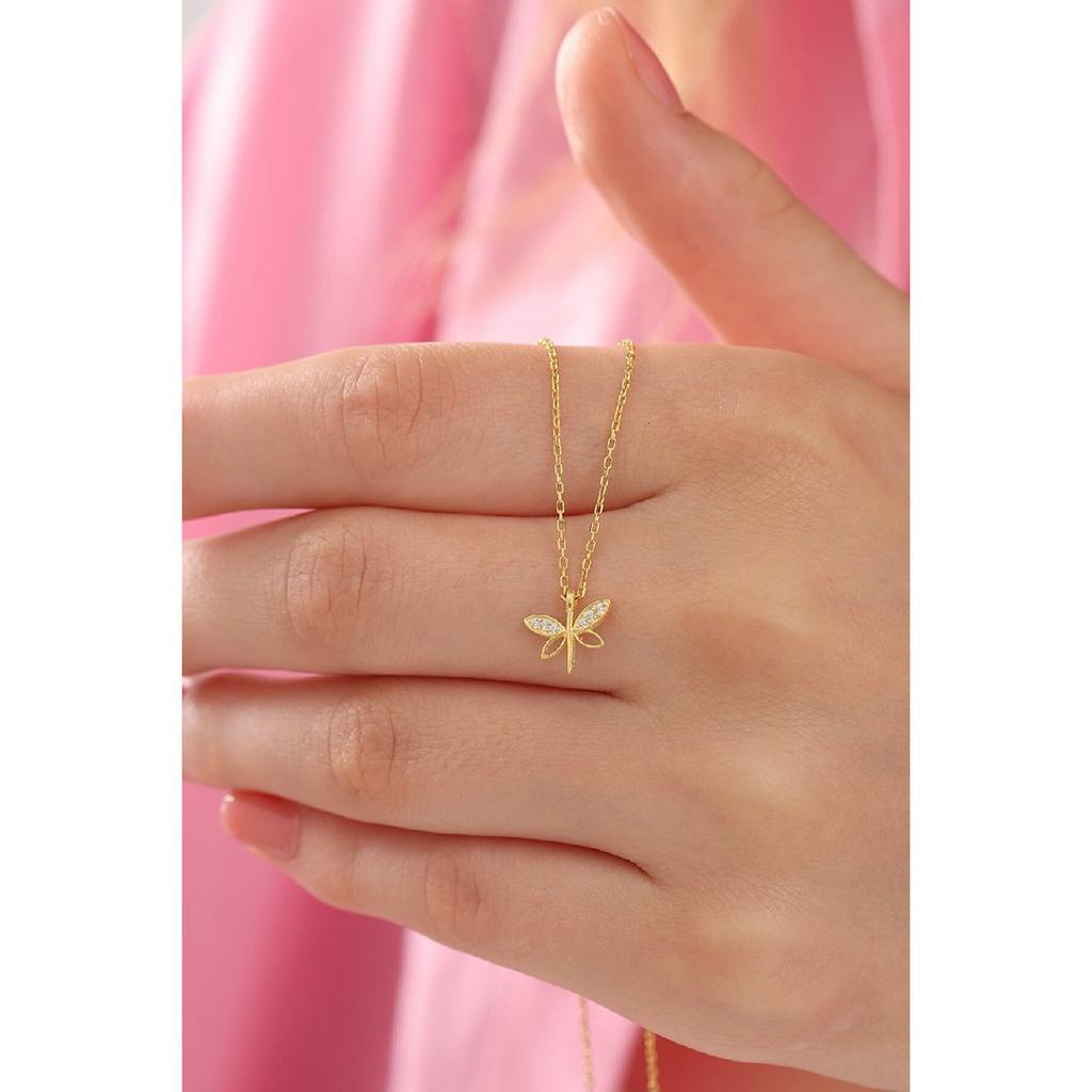 Женское ожерелье из стерлингового серебра 925 пробы с минимальной стрекозой и белым цирконом