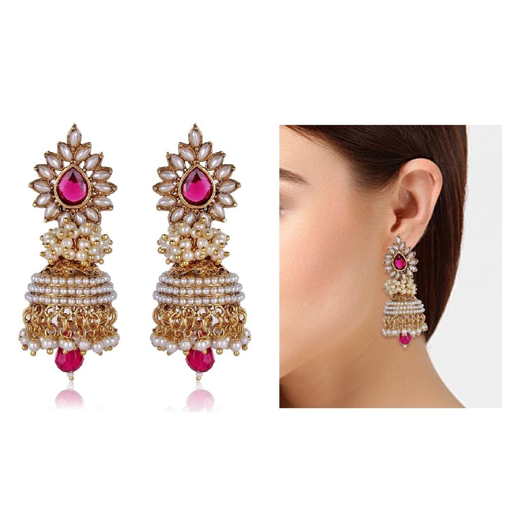 Стильный необычный традиционный джумки с белой жемчужиной для женщин