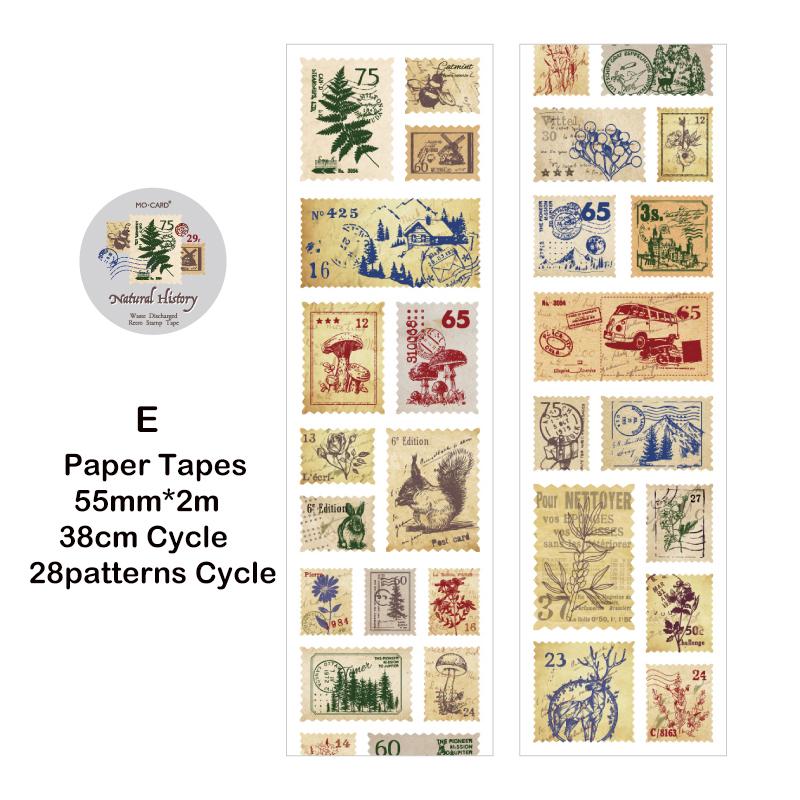 Journamm 55mm*2m Vintage Stamp Paper Tape for Junk Journal DIY Scrapbooking Collage Diary Decor Sticker Stationery Masking Tapes