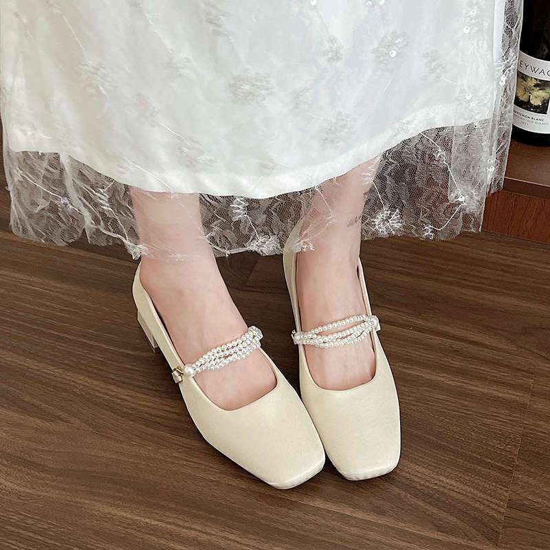 Свадебная обувь Обувь для подружек невесты Банкетная обувь Французские одинарные туфли Темперамент феи Повседневная носка Квадратный носок Мэри Джейн на высоком каблуке
