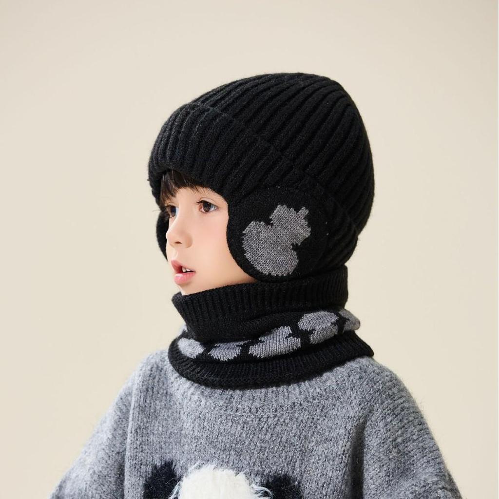 Детский теплый шерстяной набор шапка и шарф для шеи с защитой ушей для осени и зимы