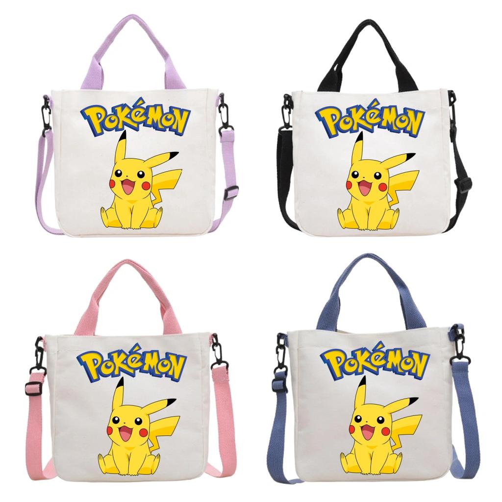 Канвасная сумка через плечо Pokemon с принтом в виде мультяшного Пикачу, модная портативная сумка для путешествий, покупок, хранения, большая вместимость