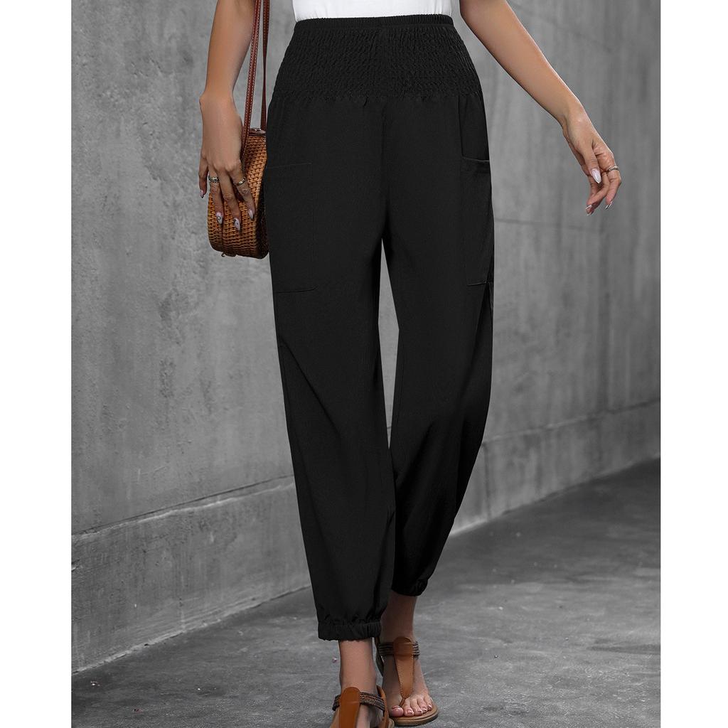 Женские повседневные свободные однотонные брюки с карманами и высокой посадкой, повседневные брюки, брюки в обтяжку
