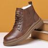 Martin Boots Winter British Style Real Leather with Fleece Lining Cotton-Padded Leather Boots Men's Retro Workwear Non-Slip Ankle Boots