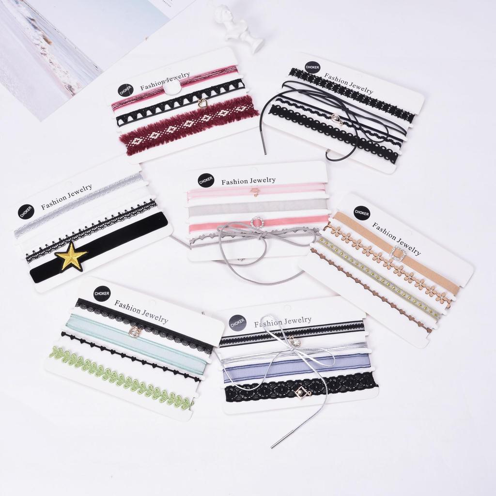 Европейский и американский стиль Сексуальный кружевной чокер и набор ожерелий-цепочек для ключиц (4 шт)