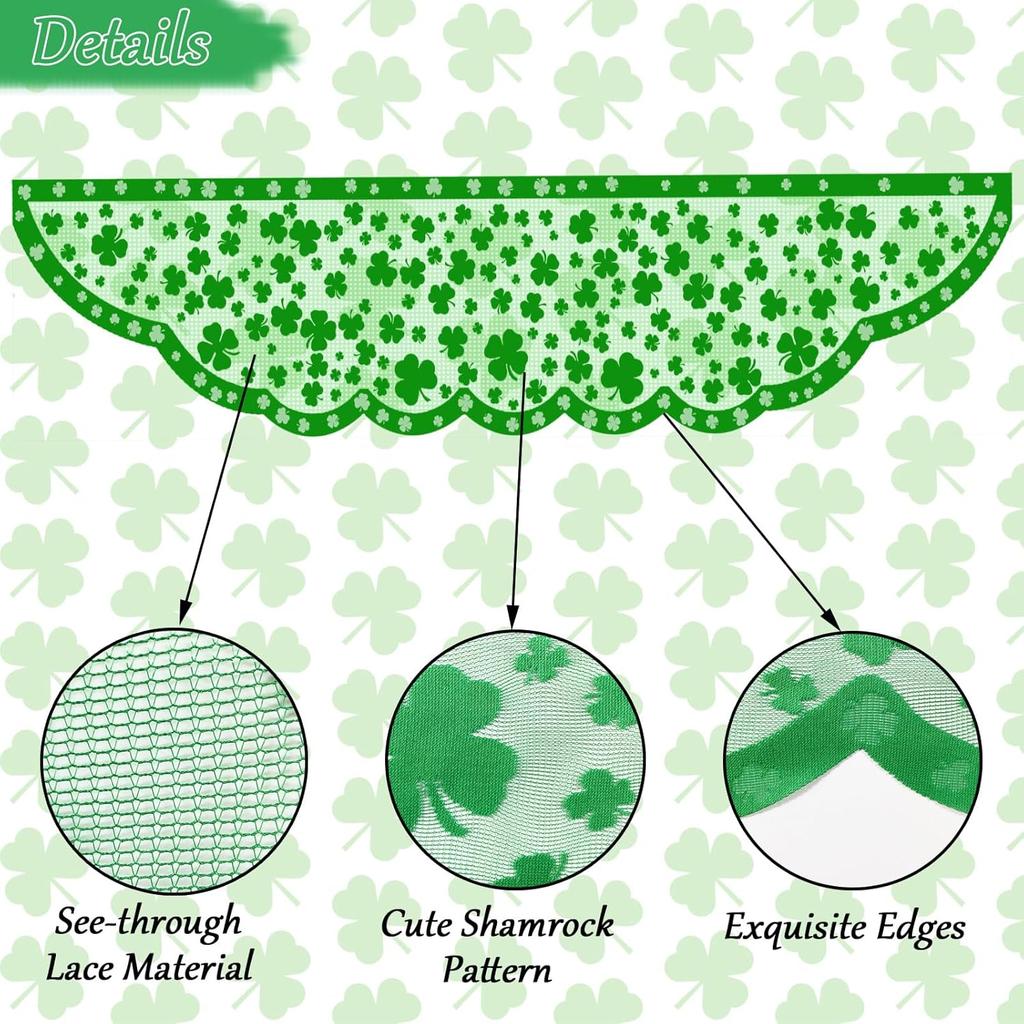 Green Shamrock Mantle Scarf for Fireplace - St Patricks Day Fireplace Cover Decorations Indoor - Lace Irish Mantel Scarves Garland Runner - Saint