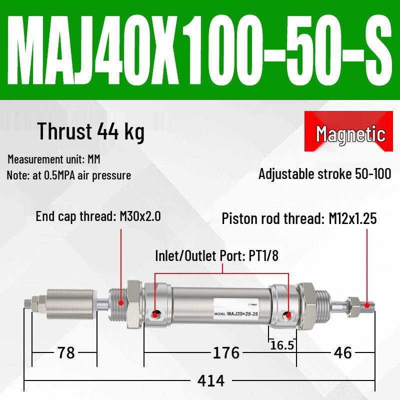 Adjustable Stroke Mini Stainless Steel Pneumatic Cylinder (maj16/20/25/32/40X100-25-50sca)