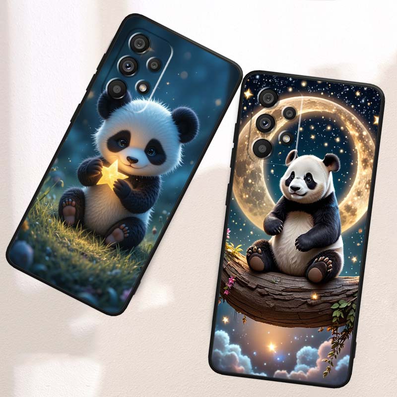 Мультяшный Аниме Панда Милый Для Samsung A41 A35 A34 A33 A32 A25 A24 A23 A21s A06 A05 A04 A03 Note 10 20 Ultra 5G Черный Чехол для Телефона