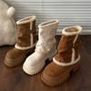 Thick-soled Lamb Wool Short Snow Boots Women's Winter Small High-heeled Trousers Short Boots Plush White Fluffy Boots