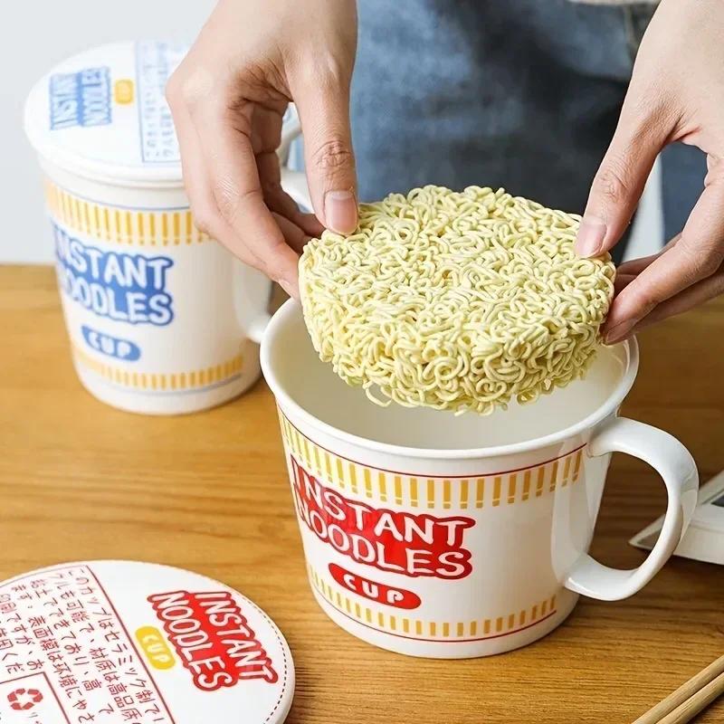 1Pc Large Capacity Ceramic Instant Noodle Bowl With Coverperfect For Dorms And Home Kitchens - Keep Your Noodles Fresh And Warm