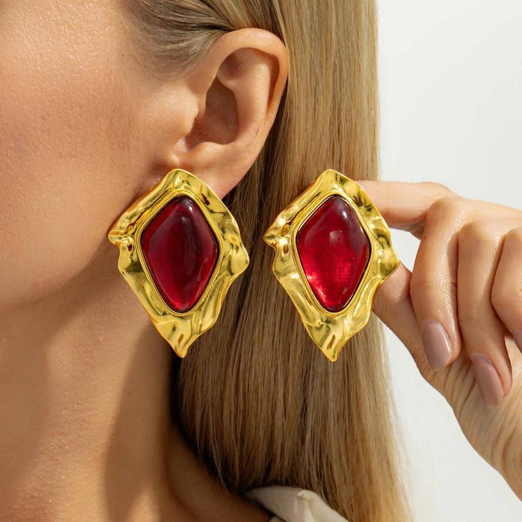 Salircon Vintage Inlaid Resin Acrylic Irregular Stud Earrings Women Classic Geometric Piercing Earring Party Accessory Jewelry