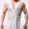 Мужчины сексуальные ночные рукавы с капюшоном с твердым цветом Hollow Out Mesh Summer Loungewear Крушковая ночная одежда домашняя одежда домашняя одежда