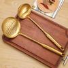 Gold Stainless Steel Kitchen Utensil Set: Shovel, Frying Spoon & Large Soup Spoon.