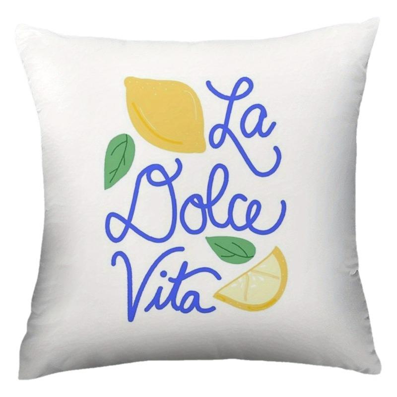 La Dolce Vita Pillow Cover Lemon and Blue Script Design Cushion Case for Living Room Bedroom Home Decor Gift