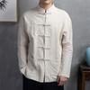 Men Autumn Chinese Style Shirt Top Mandarin Collar Long Sleeve Pockets Disc Button Traditional Kung Fu Tai Chi Shirt Tang Tops Uniform