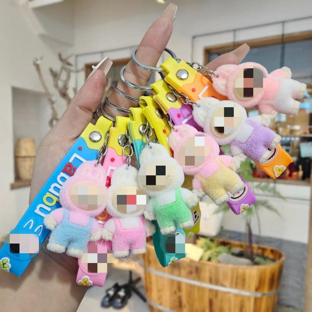 Креативный брелок для ключей в виде флокированной куклы, студенческая сумка, сюрприз-бокс, мультяшный кулон, автомобильный брелок, парный кулон для сумки