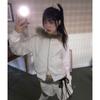 Japanese Y2k Fur Coat Women Vintage Korean Style Black Hooded Jacket Grunge Aesthetics Fur Collar Zipper Coat Thin
