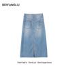 Northern Deer Retro A-Line Denim Half Skirt for Women - 64% Lyocell, 36% Cotton, Spring/Summer Collection.