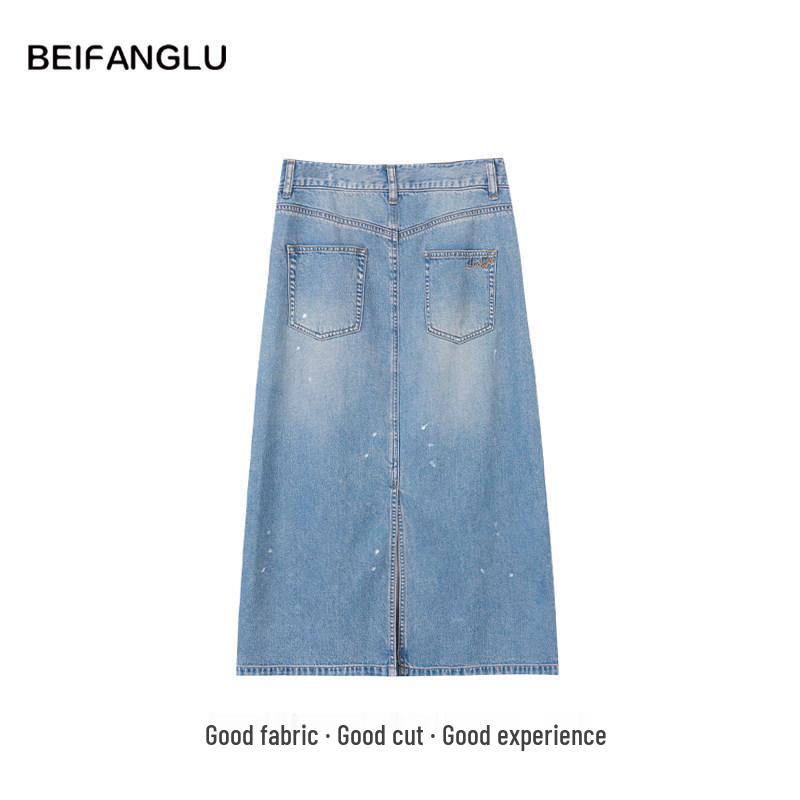 Northern Deer Retro A-Line Denim Half Skirt for Women - 64% Lyocell, 36% Cotton, Spring/Summer Collection.