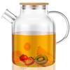 Glass Pitcher with Bamboo Lid 1800ml Glass Water Pitcher Multifunctional Heat Resistant Glass Jug with Handle for Hot Cold Tea