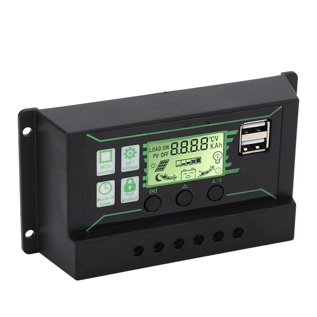 Контроллер солнечной зарядки 20A 2 USB выхода ШИМ-управление 3 этапа зарядки Регулятор солнечной панели 12V 24V