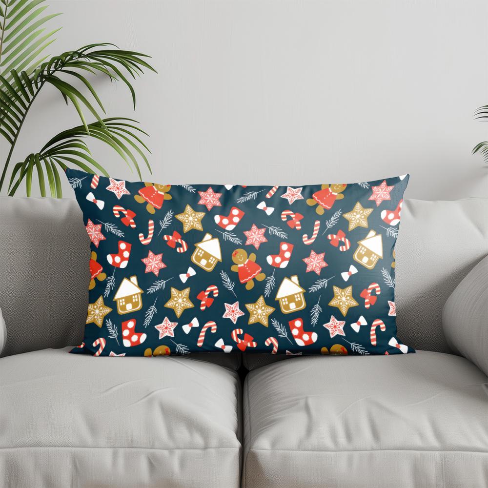 Домашний декор Подушка с геометрическим узором на рождественскую тематику Подходит для дивана, спальни, автомобиля Наволочка Подушка Прямоугольная Подушка для спины