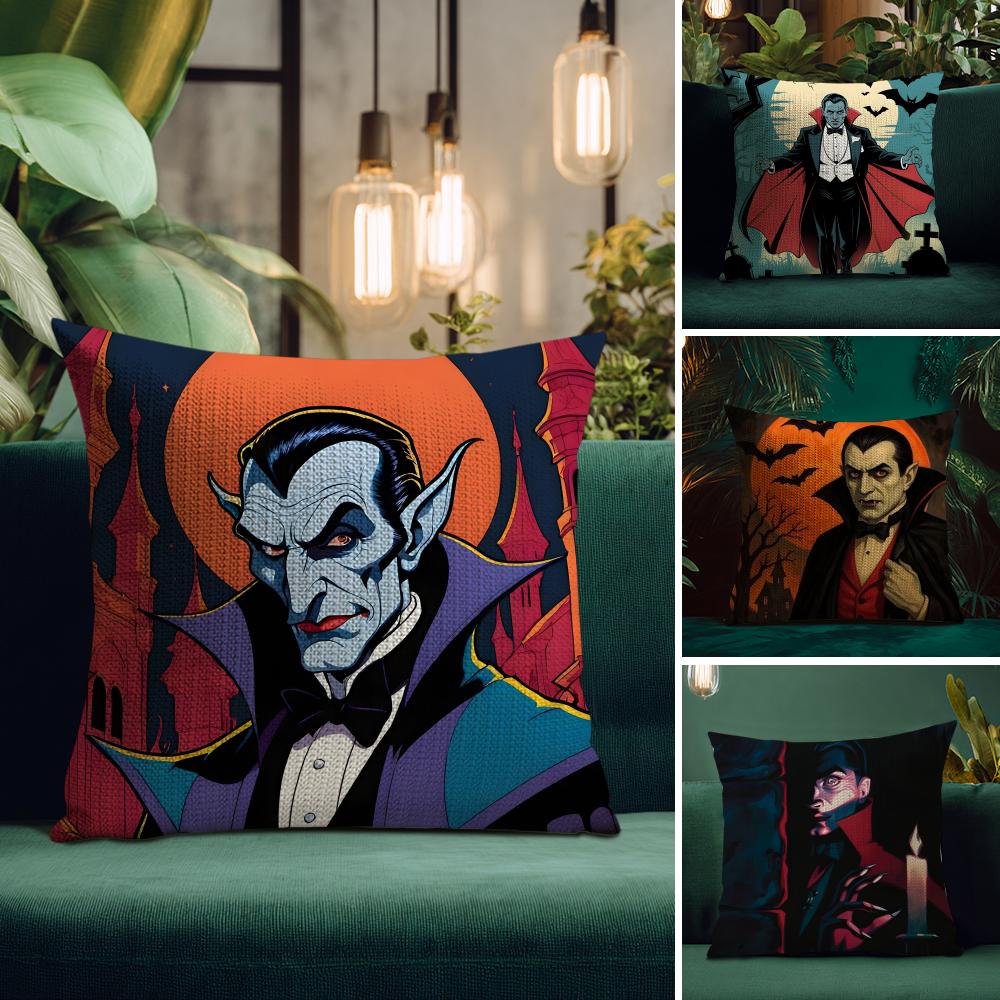 DDracula Horror Movie Cushion Cover Natural Linen Pillow Case DoubleSided Print Decorative Sofa Pillowcase Home Decor Gift