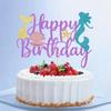 Mermaid Happy Birthday Cake Topper - Glitter Mermaid Under The Sea Theme Cake Topper, Baby Shower Gender Reveal Party, Boys and Girls Birthday Party