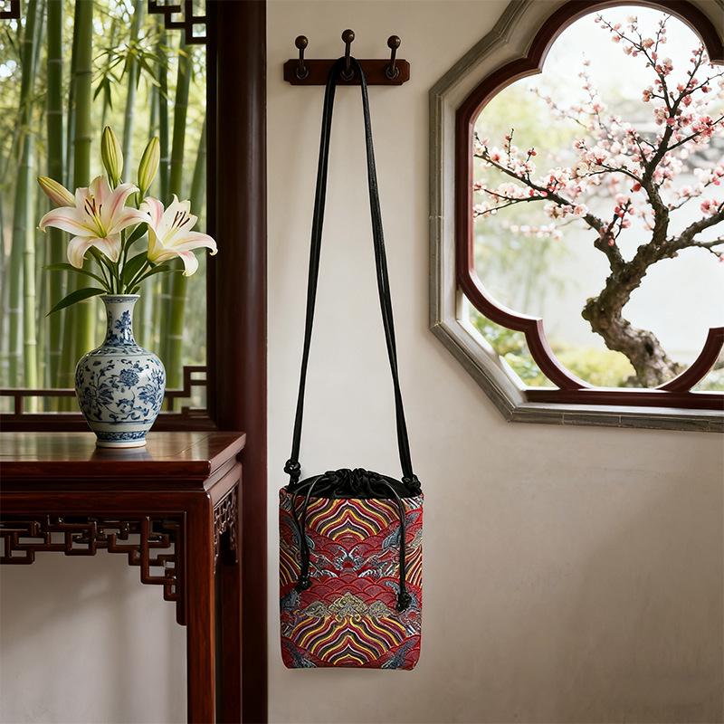 Xiangyunsha Brocade Mulberry Silk Crossbody Bag with Seawater River Cliff Pattern - New Chinese Style Shoulder Bag for Women.