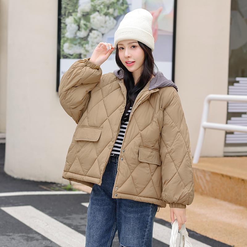 Осень-зима 2023, стеганое хлопковое пальто, женская куртка, женская короткая куртка из двух предметов с хлопковой подкладкой, верхняя одежда с капюшоном