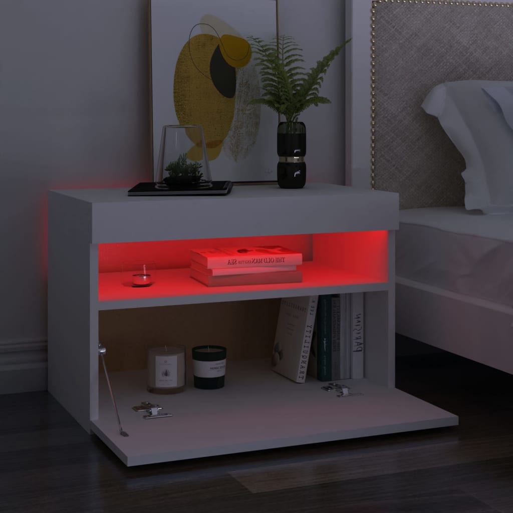 Vidaxl Szafki Nocne Z Oświetleniem Led, 2 Szt., Białe, 60X35X40 Cm